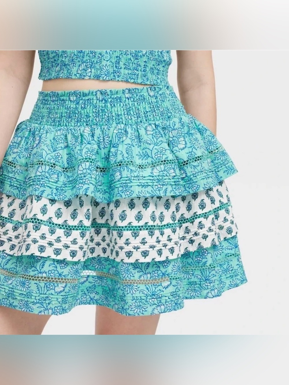 Roller Rabbit / Target Aqua & Teal Floral Tiered Mini Skirt